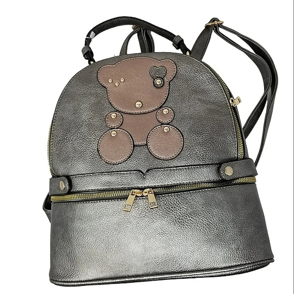 Metallic Pewter Bear Backpack and wallet set